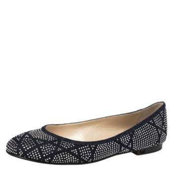 Pre Owned Dior Blue Denim Studded Saga Ballet Flat Size 40