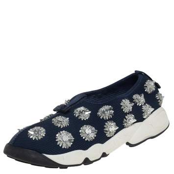 Pre Owned Dior Blue Mesh Fusion Embellished Sneakers Size 38.5