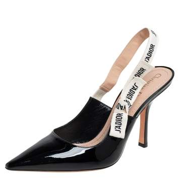 Pre Owned Dior Black Patent Leather J'adior Slingback Sandals Size 41.5