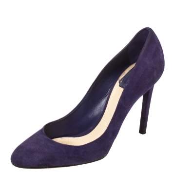 Pre Owned Dior Purple Suede Round Toe Pumps Size 39.5