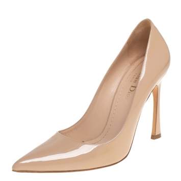Pre Owned Dior Beige Patent Leather Pointed Toe Pumps Size 37