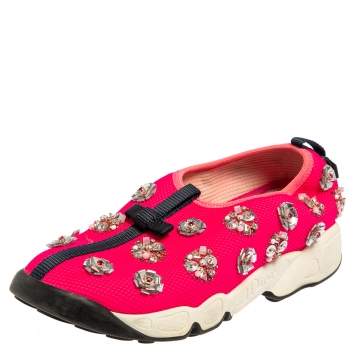 Pre Owned Dior Pink Mesh Fusion Embellished Sneakers Size 37