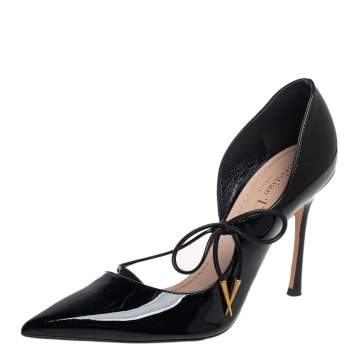 Pre Owned Dior Black Patent Leather Knot Detail D'Orsay Pumps Size 37