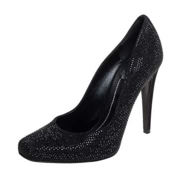 Pre Owned Dior Black Crystal Embellished Suede Square Toe Pumps Size 40