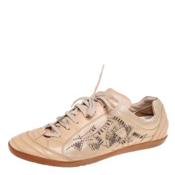 Pre Owned Dior Beige Leather And Satin Embellished Low Top Sneakers Size 41