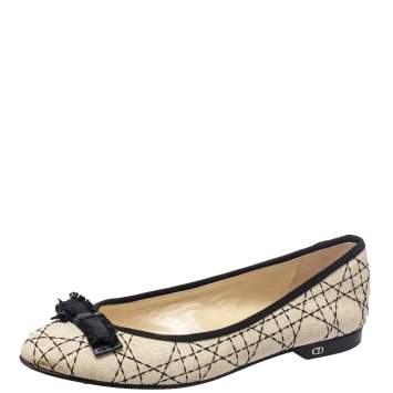 Pre Owned Dior Beige/Black Fabric Ballet Flats Size 40