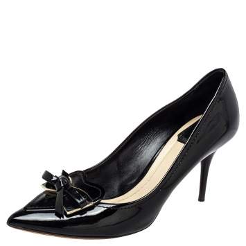 Pre Owned Dior Black Patent Leather Bow Loafer Pumps Size 39