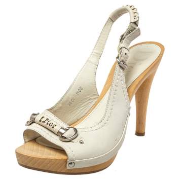 Pre Owned Dior White Leather Platform Slingback Sandals Size 38