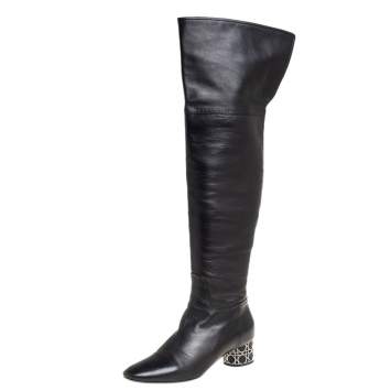 Pre Owned Dior Black Leather Over Knee High Boots Size 39.5