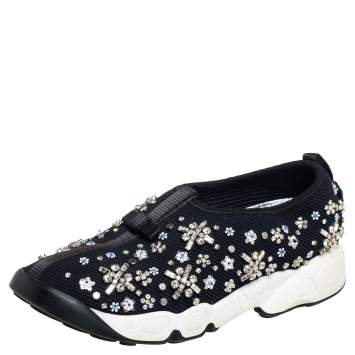 Pre Owned Dior Black Mesh Fusion Embellished Slip On Sneakers Size 36.5 