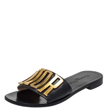 Pre Owned Dior Black Leather Revolution Logo Slide Sandals Size 36