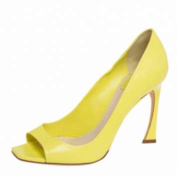 Pre Owned Dior Yellow Leather Open Toe Pumps Size 37