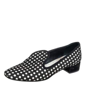 Pre Owned Dior Black/White Suede And Leather Slip On Loafers Size 37 