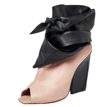Pre Owned Dior Pink/Black Leather Brooklyn Ankle Wrap Peep Toe Ankle Boots Size 40