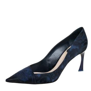 Pre Owned Dior Blue/Black Floral Jacquard Fabric Pointed Toe Pumps Size 41