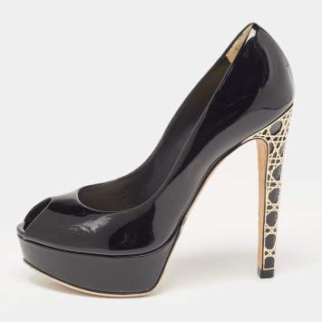 Pre Owned Dior Black Patent Leather Platform Pumps Size 38