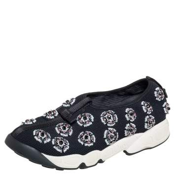 Pre Owned Dior Black Mesh Slip On Fusion Sneakers Size 38