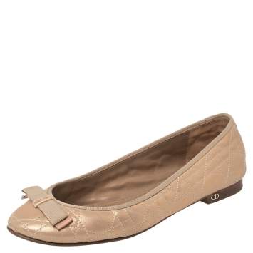Pre Owned Dior Metallic Beige Cannage Fabric My Dior Ballet Flats Size 39