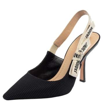 Pre Owned Dior Black Canvas J'adior Slingback Pumps Size 37.5