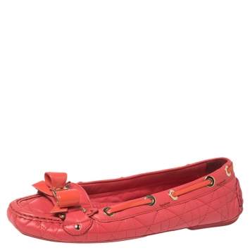 Pre Owned Dior Cerise Pink Cannage Leather Bow Ballet Flats Size 37.5