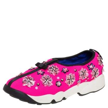 Pre Owned Dior Pink Fabric Fusion Embellished Low Top Sneakers Size 38
