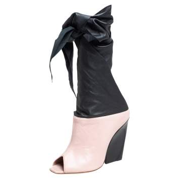 Pre Owned Dior Pink/Black Leather Wrap Around Booties Size 37