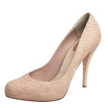 Pre Owned Dior Beige Python-Embossed Leather Round Toe Pumps Size 38