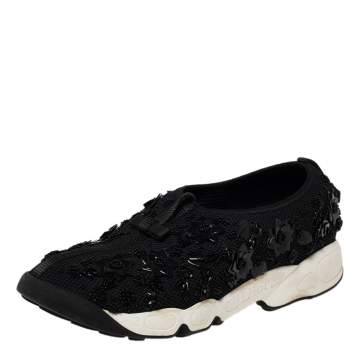 Pre Owned Dior Black Mesh Fusion Embellished Low Top Sneakers Size 39.5