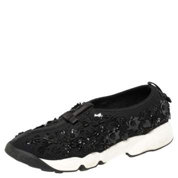 Pre Owned Dior Black Mesh Crystal Embellished Fusion Sneakers Size 40
