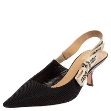 Pre Owned Dior Black Technical Canvas Pointed Toe J'Adior Slingback Sandals Size 39.5