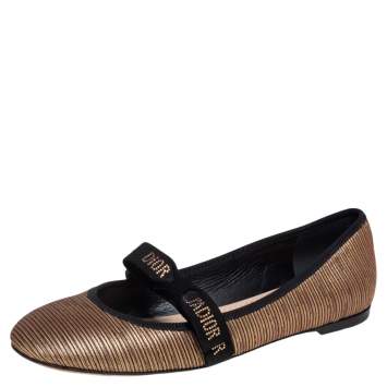 Pre Owned Dior Metallic Gold Fabric Miss J'adior Ballerina Flats Size 39