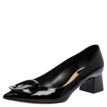 Pre Owned Dior Black Patent Leather Ovale Block Heel Pumps Size 38