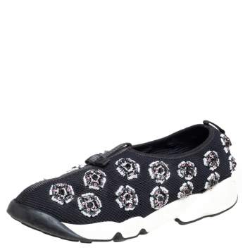 Pre Owned Dior Black Mesh Fusion Crystal Embellished Sneakers Size 39