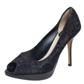 Pre Owned Dior Black Lace Peep Toe Pumps Size 39