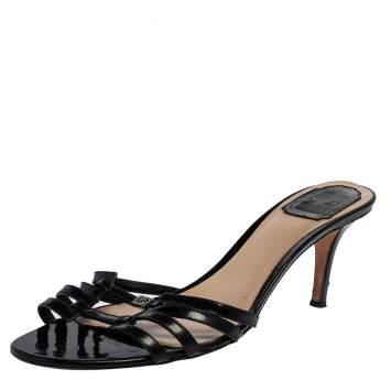 Pre Owned Dior Black Patent Leather Strappy Slide Sandals Size 41