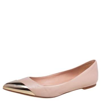 Pre Owned Dior Beige Leather Metal Point Ballet Flats Size 40