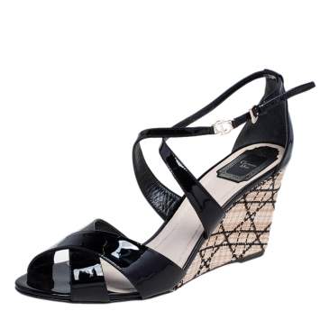 Pre Owned Dior Black Patent Leather Escapade Wedge Sandals Size 41