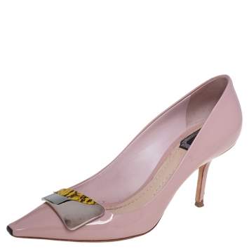 Pre Owned Dior Pink Patent Leather And Python Embossed Logo Pointed Toe Pumps Size 37