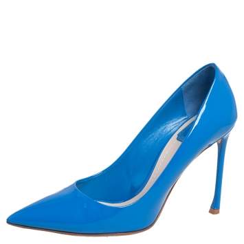 Pre Owned Dior Blue Patent Leather Dioressence Pointed Toe Pumps Size 39.5