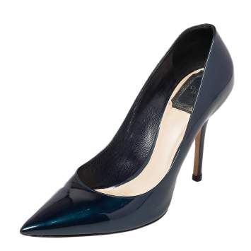 Pre Owned  Dior Metallic Dark Green Patent Leather Cherie Pointed Toe Pumps Size 37.5