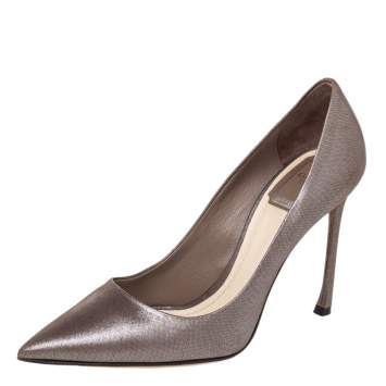 Pre Owned Dior Metallic Brown Nubuck Leather Cherie Pointed Toe Pumps Size 36.5