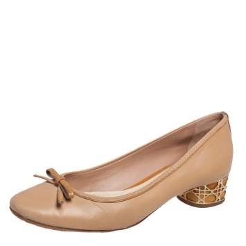 Pre Owned Dior Beige Leather Cannage Heel Ballerina Pumps Size 39