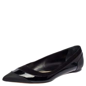 Pre Owned Dior Black Patent And Leather Ballet Flats Size 39