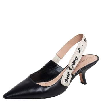 Pre Owned Dior Black Leather J'Adior Pointed Toe Slingback Sandals Size 36.5