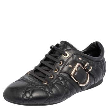 Pre Owned Dior Black Cannage Leather Low Top Sneakers Size 37.5