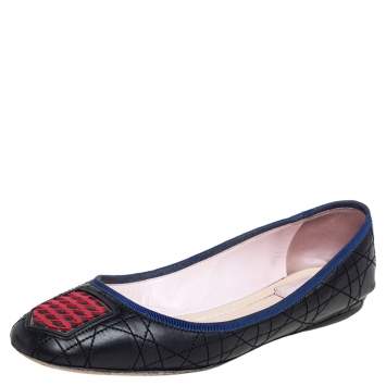 Pre Owned Dior Black/Red Cannage Leather And Rubber Gum Ballet Flats Size 40