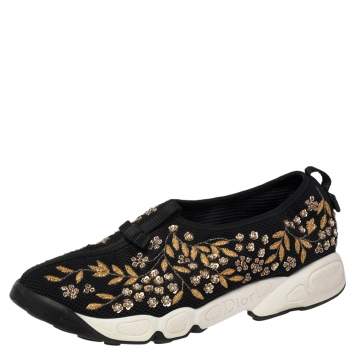 Pre Owned Dior Black Mesh Sequin Embellished Fusion Sneakers Size 40