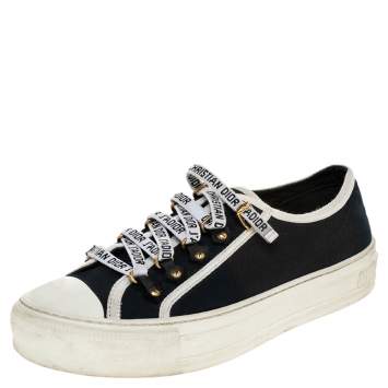 Pre Owned Dior Navy Blue/White Canvas And Rubber Walk'N'Dior Low Top Sneakers Size 37.5