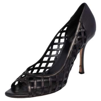 Pre Owned Dior Black Cutout Woven Leather Peep Toe Pumps Size 40