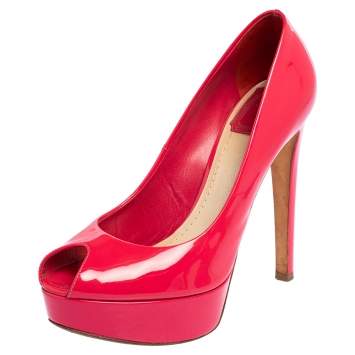 Pre Owned Dior Pink Patent Leather Peep Toe Platform Pumps Size 38